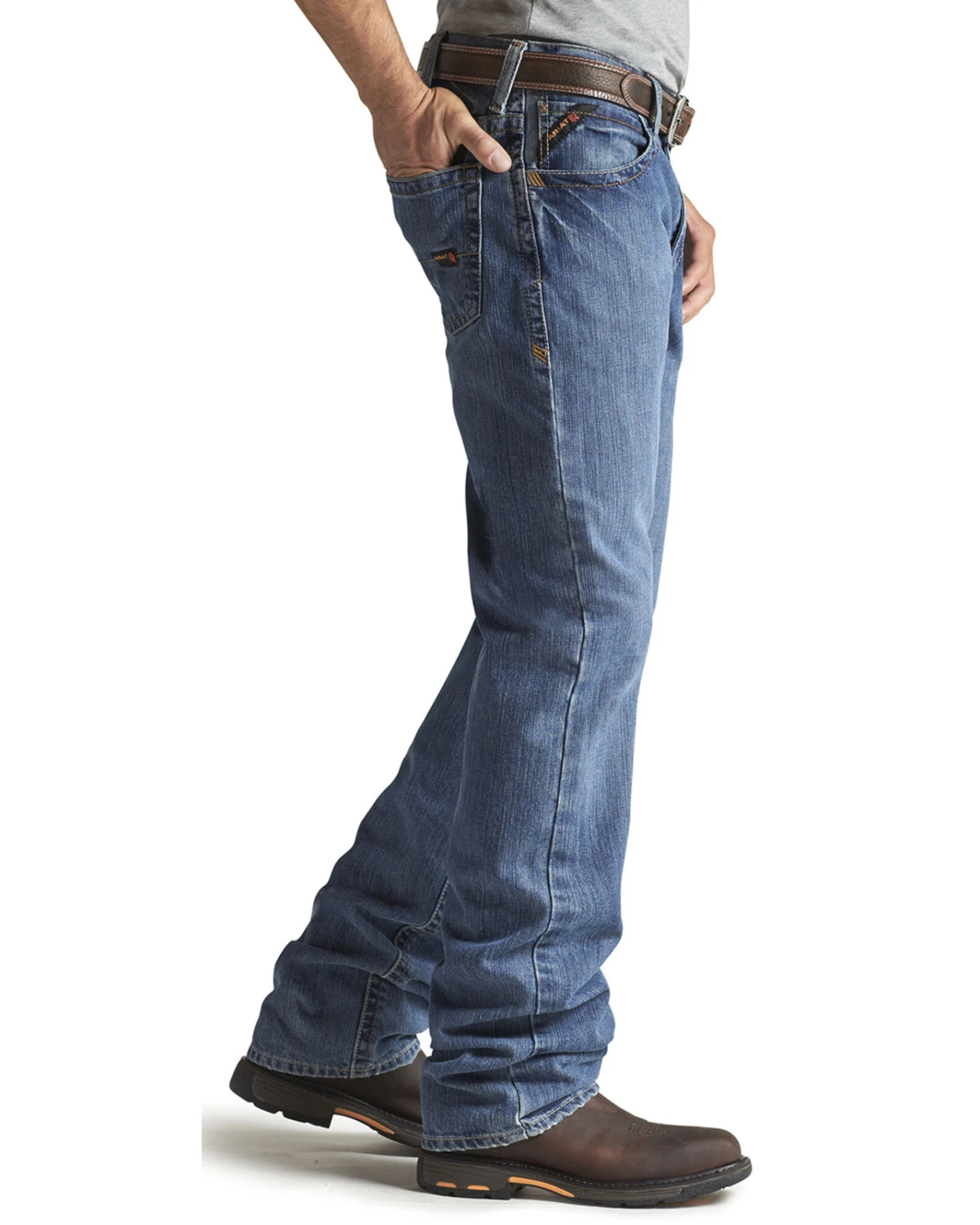Ariat Men's FR M3 Medium Wash Loose Basic Stackable Straight Leg Jean 4 Ariat Men's FR M3 Medium Wash Loose Basic Stackable Straight Leg Jean - Image 2