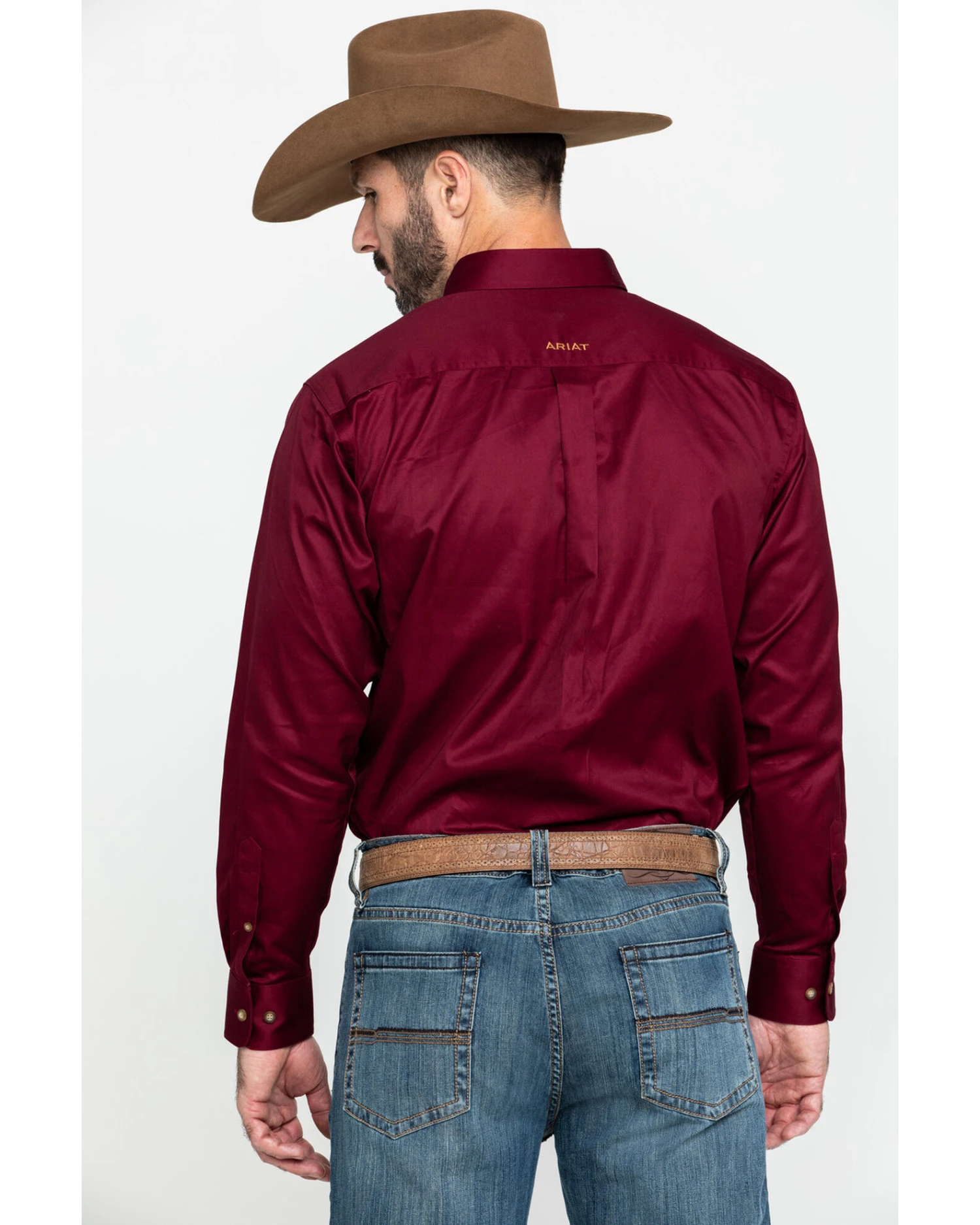 Ariat Men's Burgundy Solid Twill Long Sleeve Western Shirt 11 Ariat Men's Burgundy Solid Twill Long Sleeve Western Shirt - Image 9