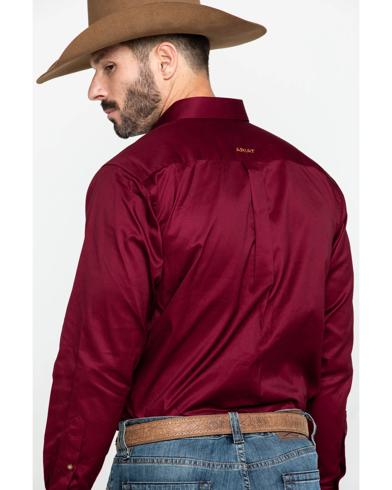 Ariat Men's Burgundy Solid Twill Long Sleeve Western Shirt 6 Ariat Men's Burgundy Solid Twill Long Sleeve Western Shirt - Image 4