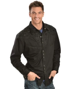 Scully Men's Black Floral Embroidered Retro Long Sleeve Western Shirt 8 Scully Men's Black Floral Embroidered Retro Long Sleeve Western Shirt -Boot Barn 092M74 002 D1
