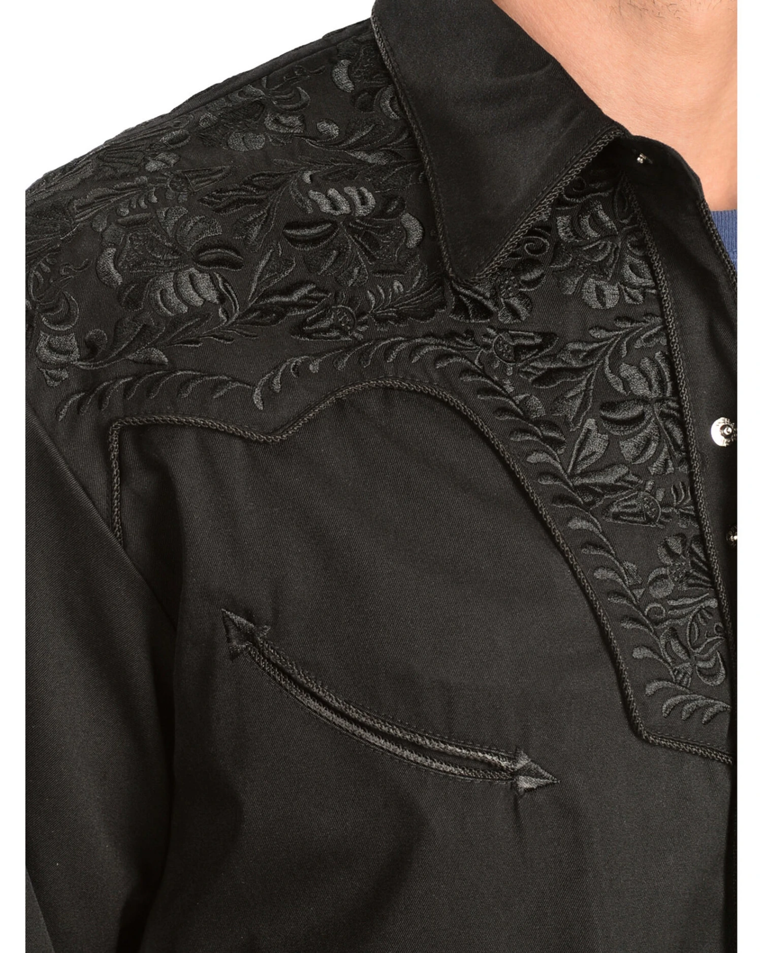 Scully Men's Black Floral Embroidered Retro Long Sleeve Western Shirt 6 Scully Men's Black Floral Embroidered Retro Long Sleeve Western Shirt - Image 4
