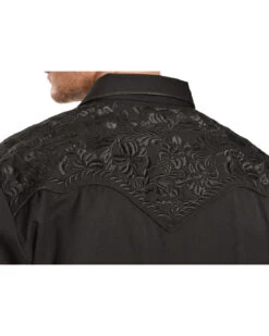Scully Men's Black Floral Embroidered Retro Long Sleeve Western Shirt
