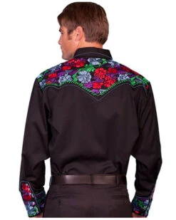 Scully Men's Vibrant Floral Embroidered Retro Long Sleeve Western Shirt