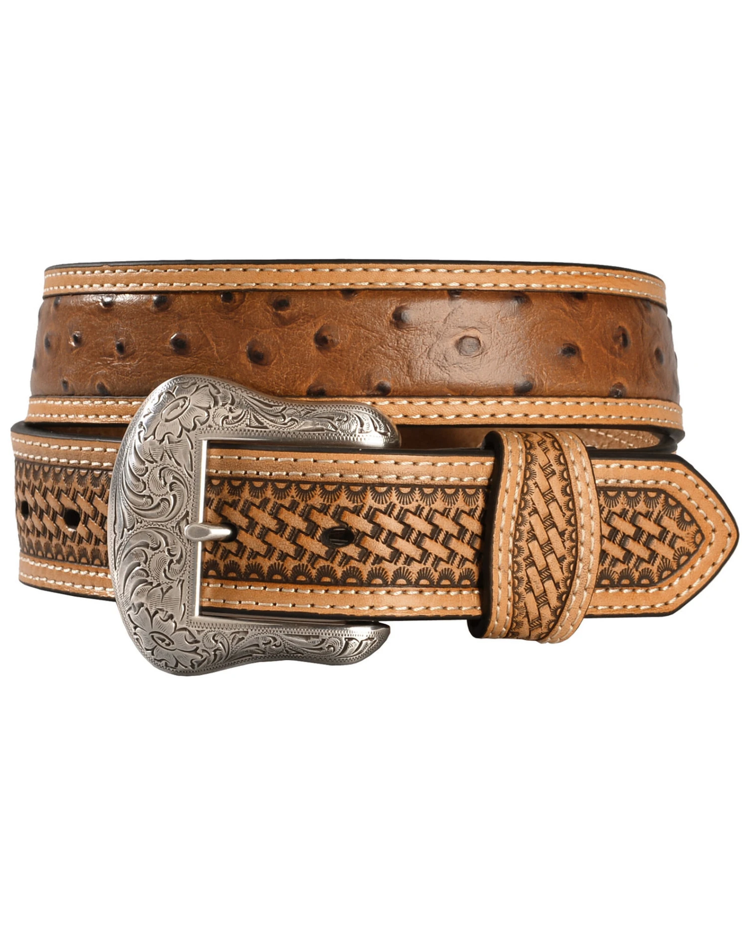 Nocona Basketweave Ostrich Print Leather Belt 3 Nocona Basketweave Ostrich Print Leather Belt