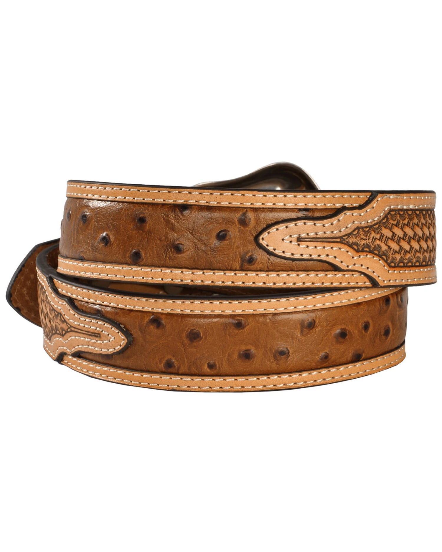 Nocona Basketweave Ostrich Print Leather Belt 4 Nocona Basketweave Ostrich Print Leather Belt - Image 2