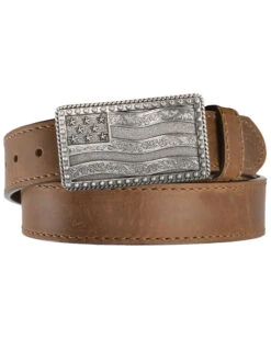 Justin Men's Flying High Leather Belt With Flag Buckle