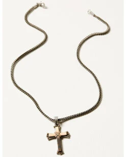 M & F Western Men's Antique Silver Twister Cross Necklace