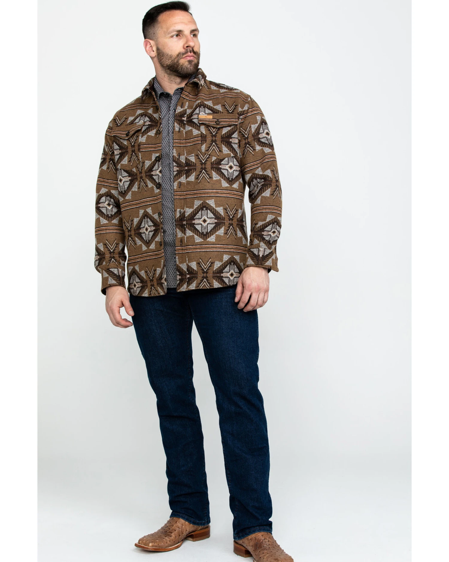 Powder River Outfitters Men's Southwestern Jacquard Shirt Jacket 8 Powder River Outfitters Men's Southwestern Jacquard Shirt Jacket - Image 6