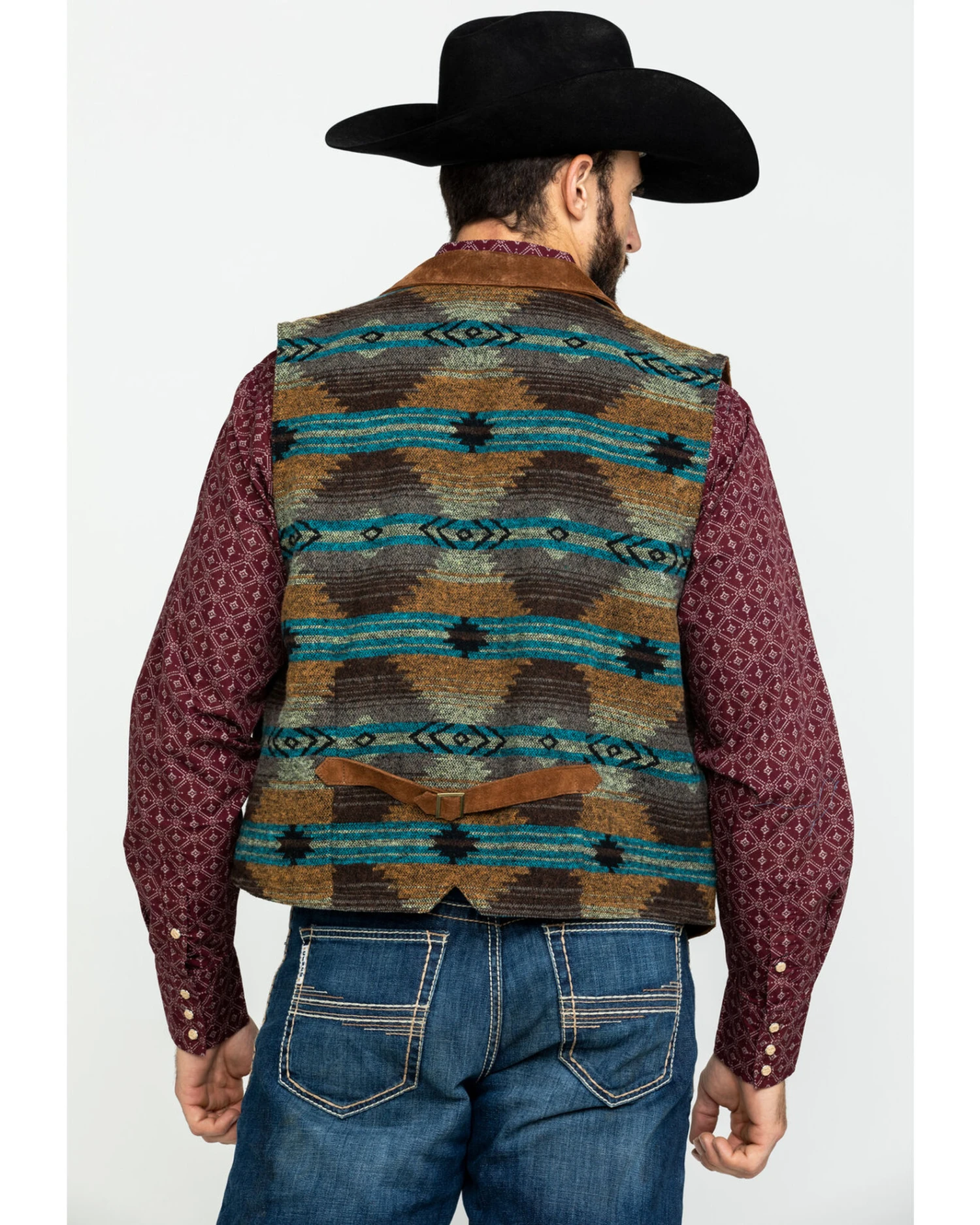 Scully Leatherwear Men's Southwestern Knit Back Suede Vest 6 Scully Leatherwear Men's Southwestern Knit Back Suede Vest - Image 4