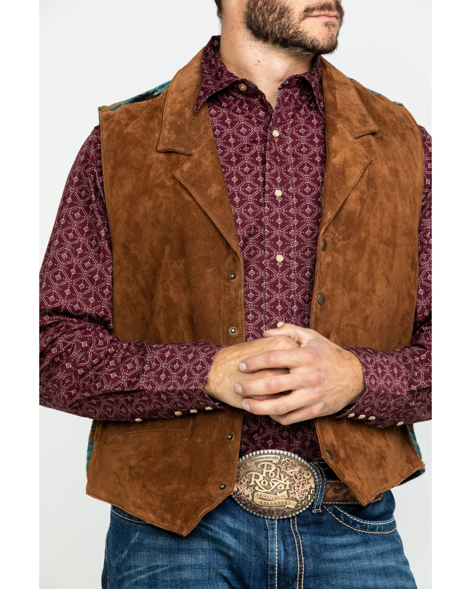 Scully Leatherwear Men's Southwestern Knit Back Suede Vest 8 Scully Leatherwear Men's Southwestern Knit Back Suede Vest - Image 6
