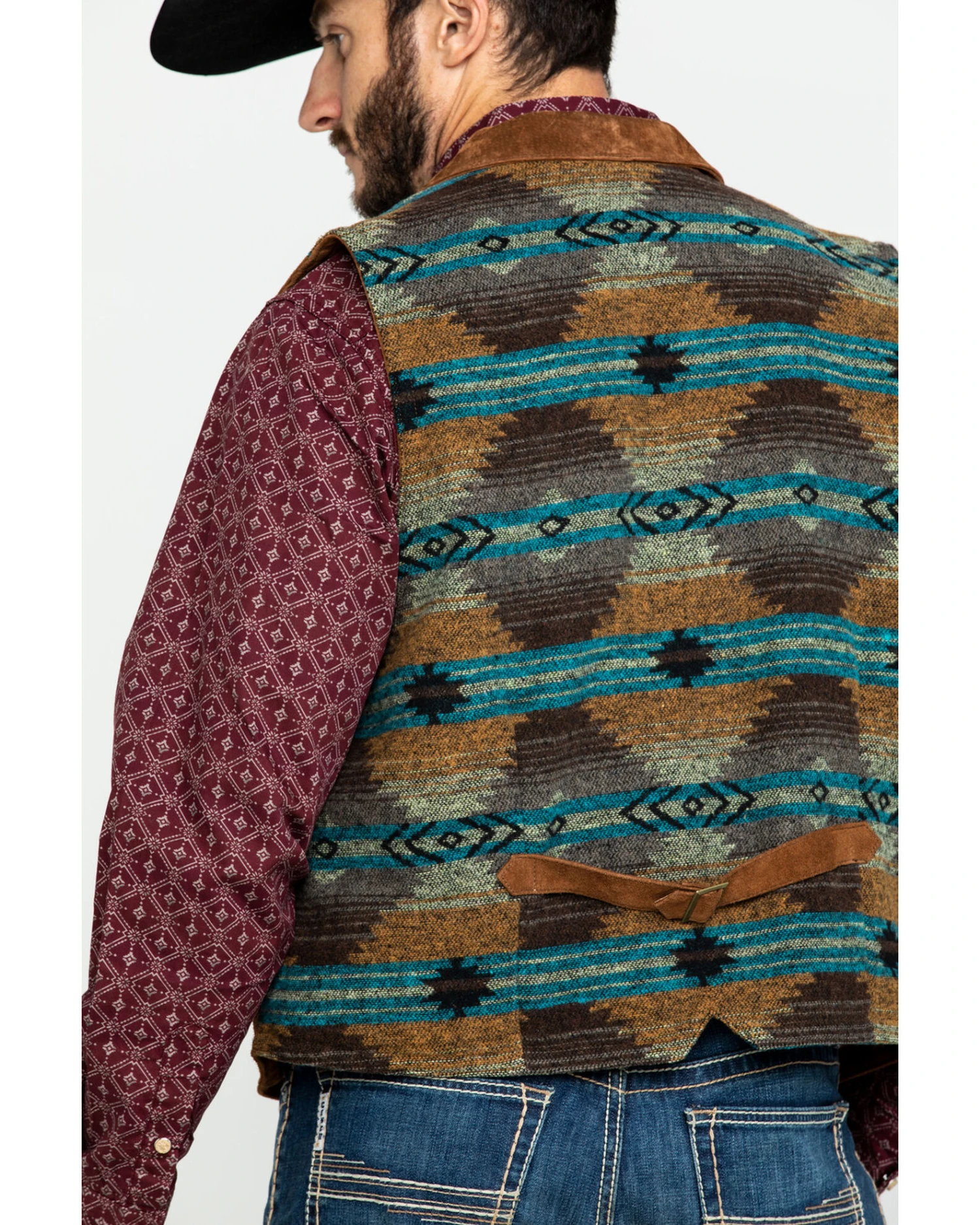 Scully Leatherwear Men's Southwestern Knit Back Suede Vest 3 Scully Leatherwear Men's Southwestern Knit Back Suede Vest