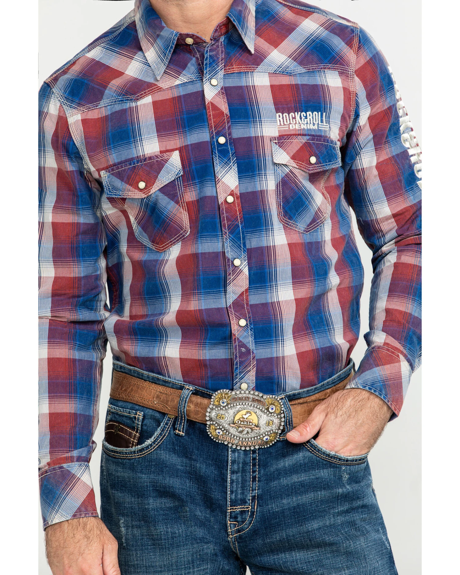 Rock & Roll Denim Men's Plaid Logo Long Sleeve Western Shirt 4 Rock & Roll Denim Men's Plaid Logo Long Sleeve Western Shirt - Image 2