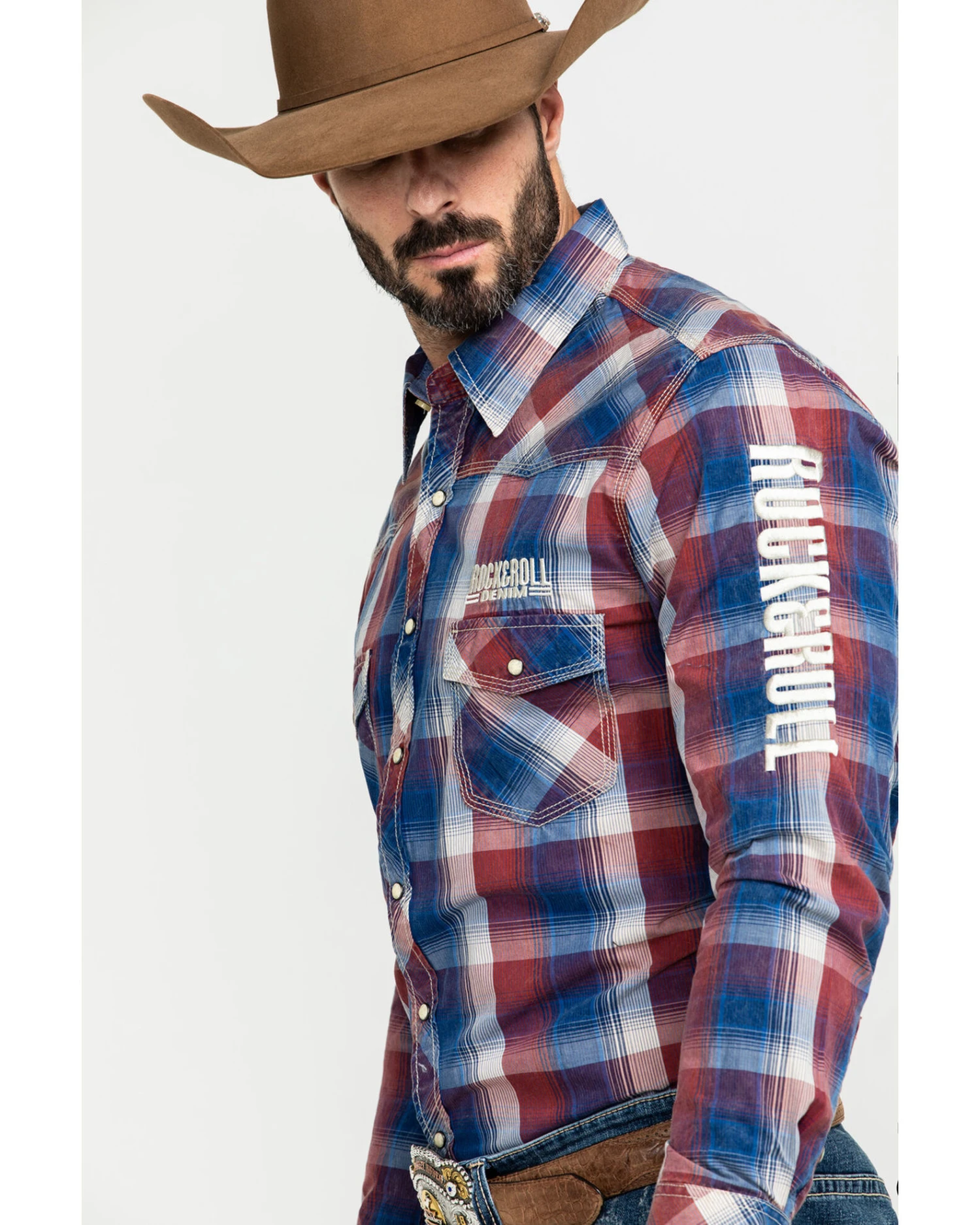 Rock & Roll Denim Men's Plaid Logo Long Sleeve Western Shirt 7 Rock & Roll Denim Men's Plaid Logo Long Sleeve Western Shirt - Image 5