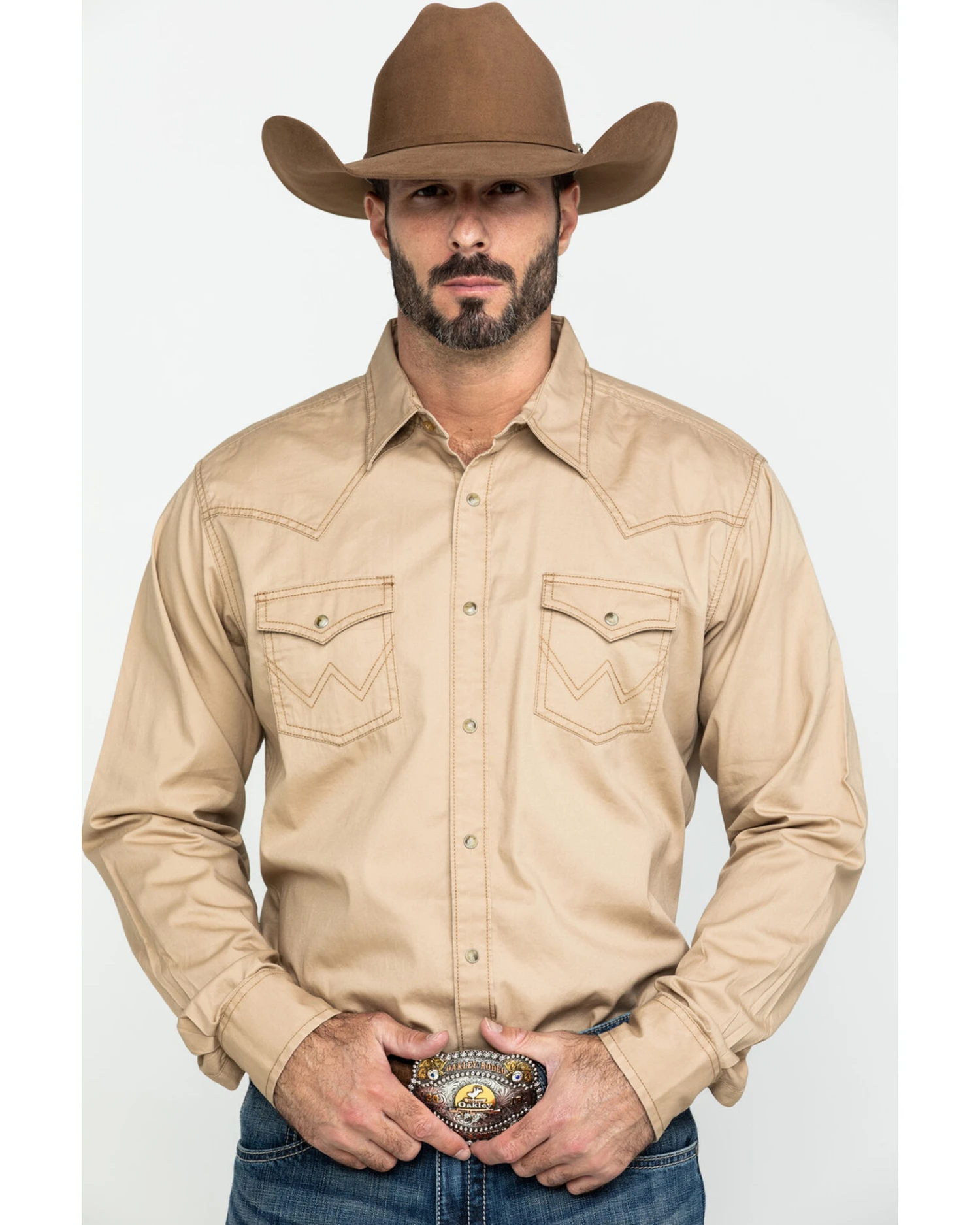 Wrangler Retro Men's Tan Solid Long Sleeve Western Shirt 4 Wrangler Retro Men's Tan Solid Long Sleeve Western Shirt - Image 2
