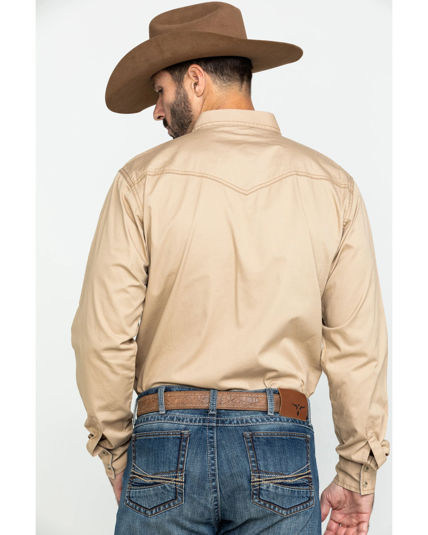 Wrangler Retro Men's Tan Solid Long Sleeve Western Shirt 5 Wrangler Retro Men's Tan Solid Long Sleeve Western Shirt - Image 3