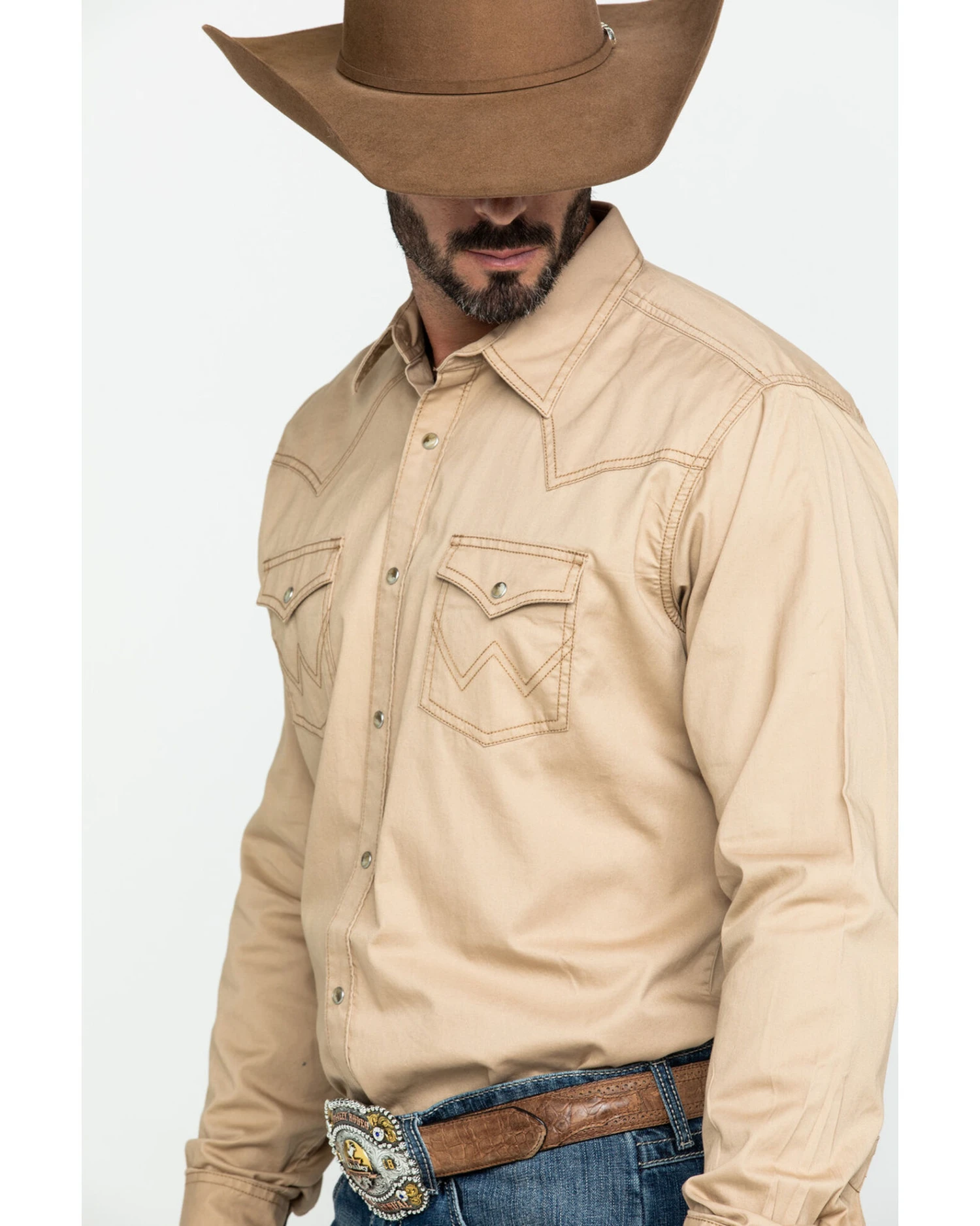 Wrangler Retro Men's Tan Solid Long Sleeve Western Shirt 7 Wrangler Retro Men's Tan Solid Long Sleeve Western Shirt - Image 5