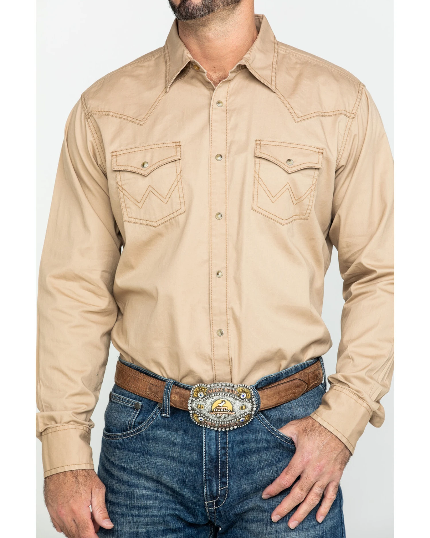 Wrangler Retro Men's Tan Solid Long Sleeve Western Shirt 9 Wrangler Retro Men's Tan Solid Long Sleeve Western Shirt - Image 7