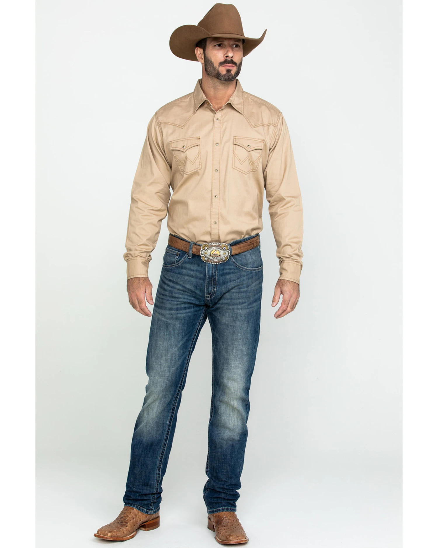 Wrangler Retro Men's Tan Solid Long Sleeve Western Shirt 8 Wrangler Retro Men's Tan Solid Long Sleeve Western Shirt - Image 6