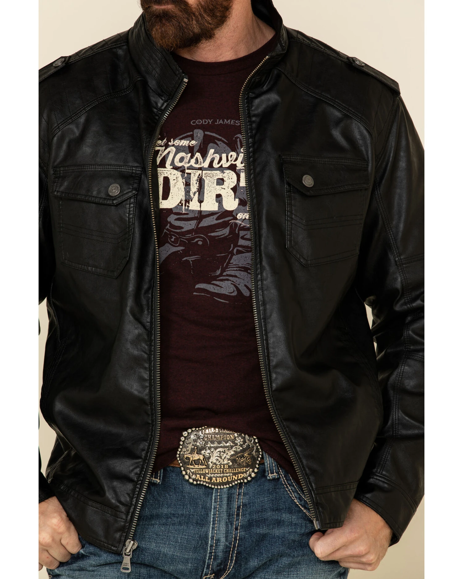 Cody James Men's Backwoods Distressed Faux Leather Moto Jacket - Tall 6 Cody James Men's Backwoods Distressed Faux Leather Moto Jacket - Tall - Image 4
