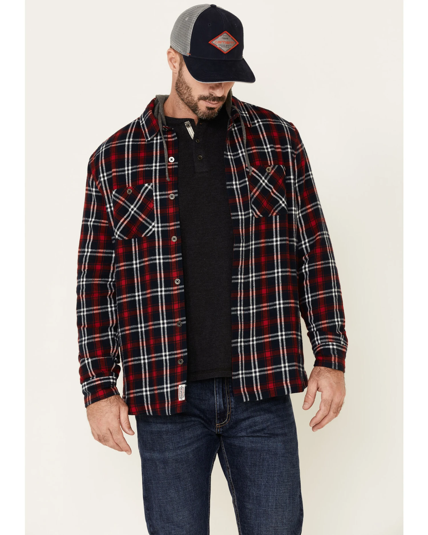 Flag & Anthem Men's Holloway Large Plaid Print Hooded Shirt Jacket 3 Flag & Anthem Men's Holloway Large Plaid Print Hooded Shirt Jacket