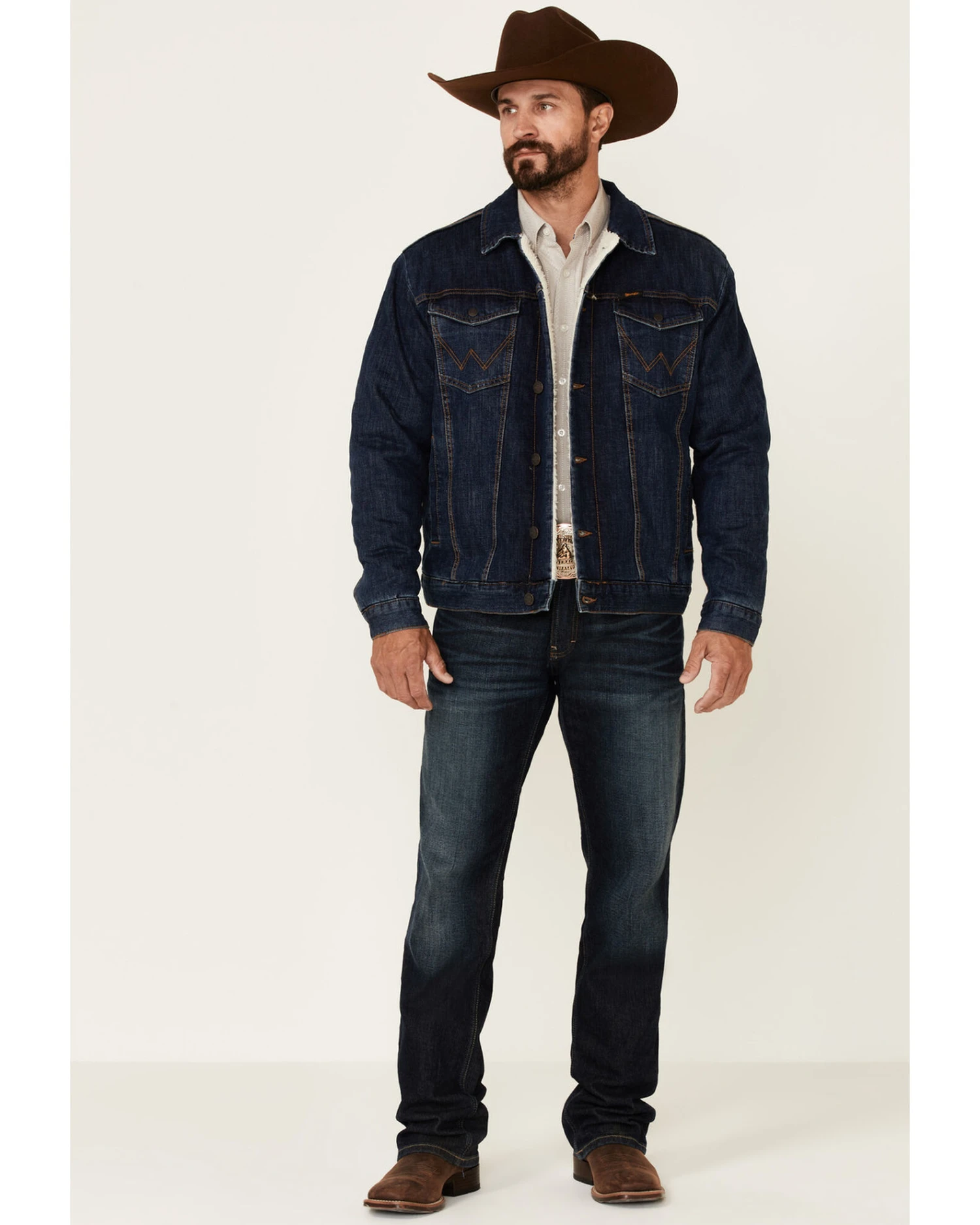 Wrangler Retro Men's Frontier Medium Wash Sherpa Lined Button Down Denim Jacket 3 Wrangler Retro Men's Frontier Medium Wash Sherpa Lined Button Down Denim Jacket