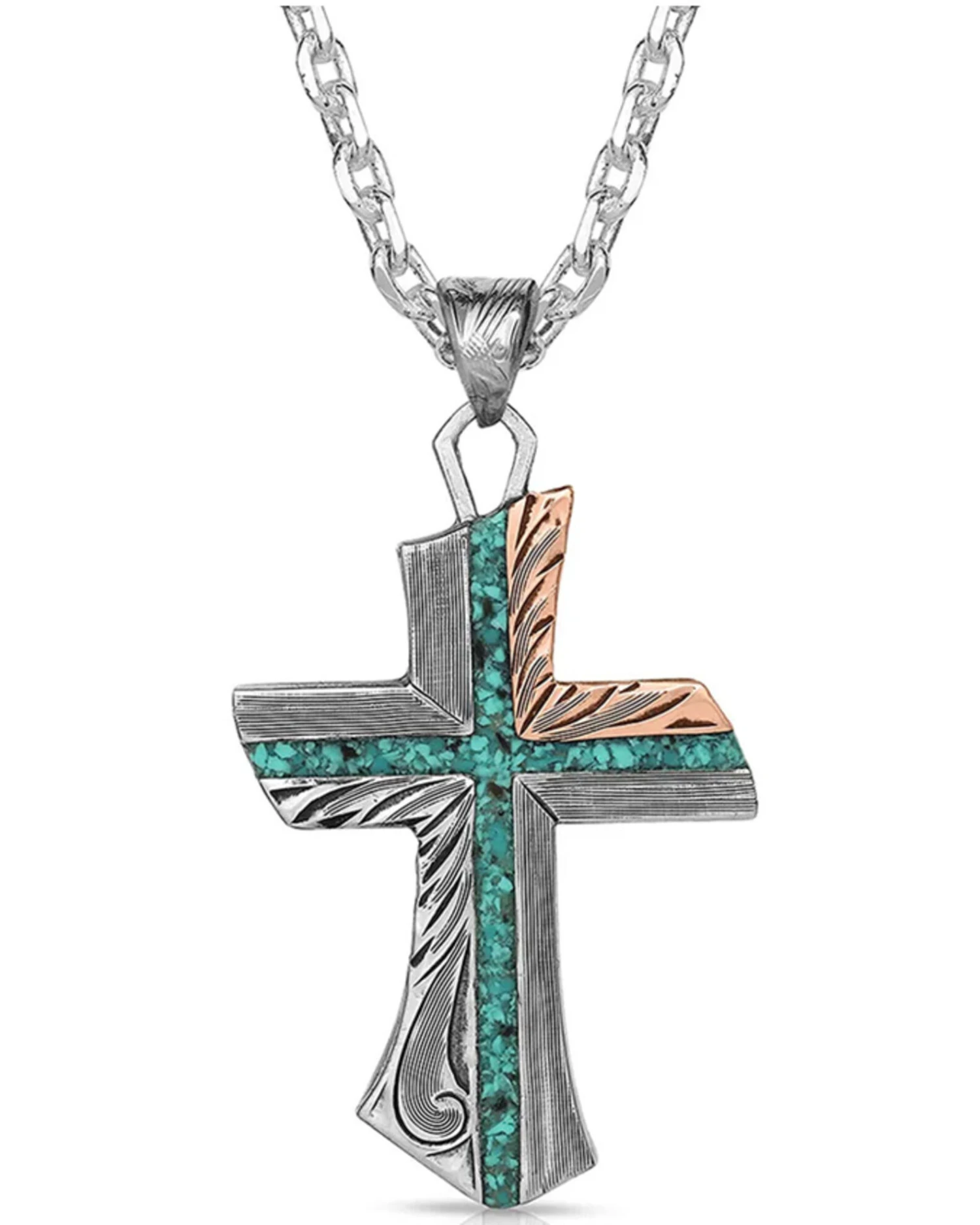 Montana Silversmiths Men's Inner Light Turquoise Cross Necklace 3 Montana Silversmiths Men's Inner Light Turquoise Cross Necklace