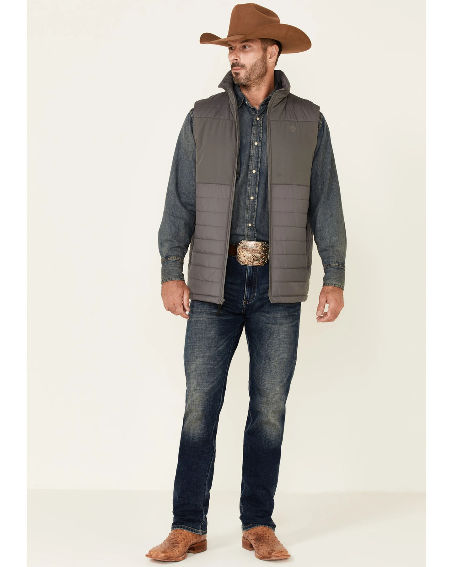 Rock & Roll Denim Men's Solid Charcoal Performance Quilted Zip-Front Vest 4 Rock & Roll Denim Men's Solid Charcoal Performance Quilted Zip-Front Vest - Image 2