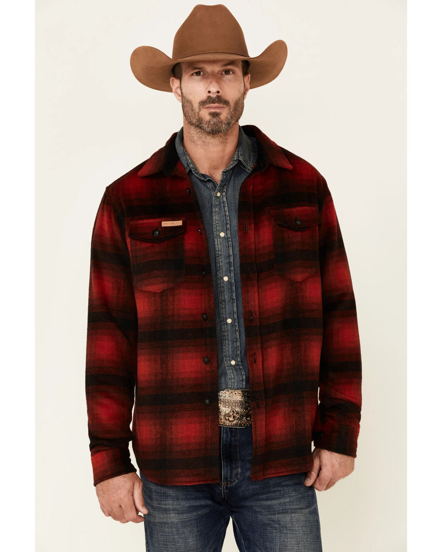 Powder River Outfitters Men's Red Ombre Plaid Wool Button-Front Shirt Jacket 5 Powder River Outfitters Men's Red Ombre Plaid Wool Button-Front Shirt Jacket - Image 3