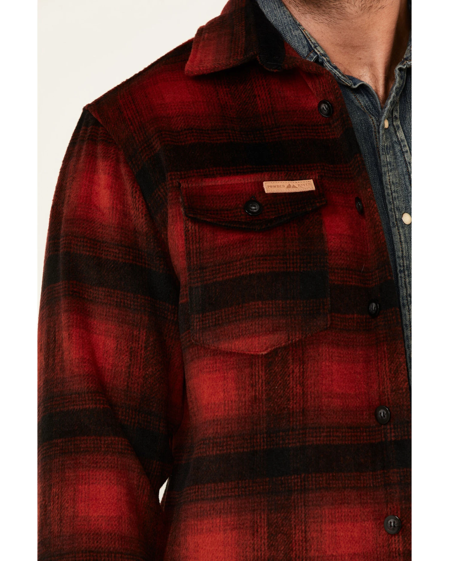 Powder River Outfitters Men's Red Ombre Plaid Wool Button-Front Shirt Jacket 3 Powder River Outfitters Men's Red Ombre Plaid Wool Button-Front Shirt Jacket