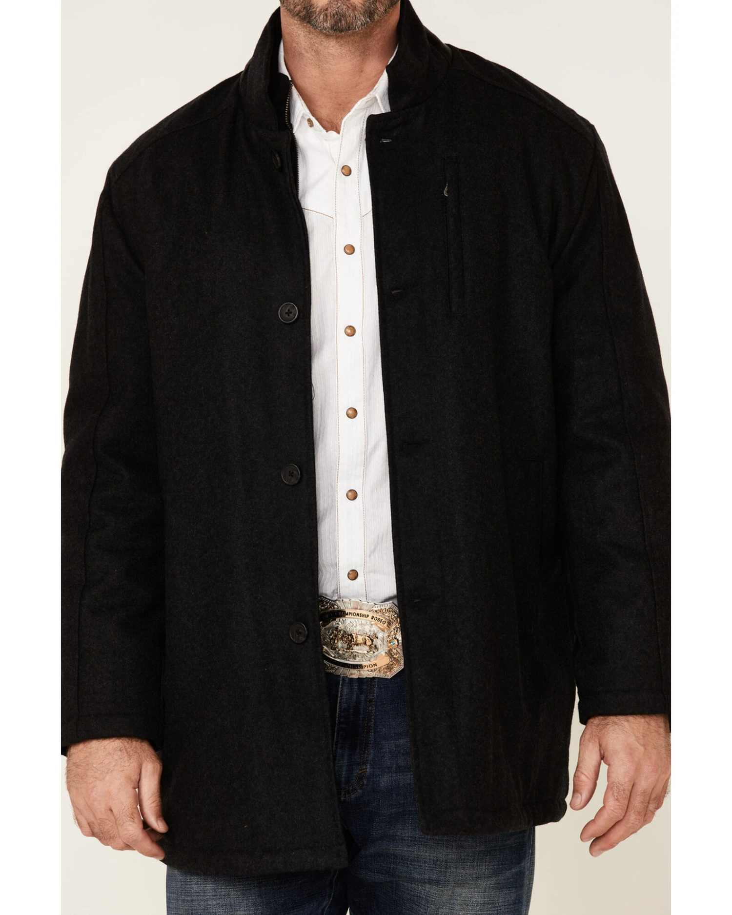 Cripple Creek Men's Heather Black Wool Melton Button-Front Coat 3 Cripple Creek Men's Heather Black Wool Melton Button-Front Coat