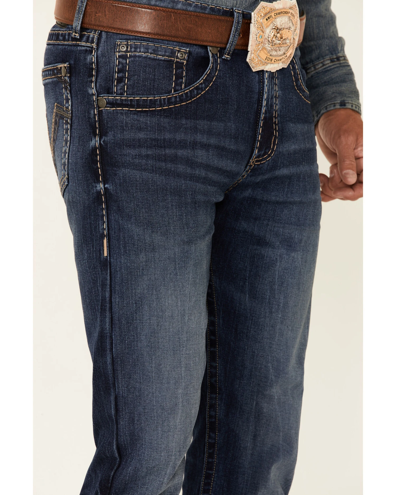 Rock 47 By Wrangler Men's Horizon Dark Wash Stretch Slim Bootcut Jeans 5 Rock 47 By Wrangler Men's Horizon Dark Wash Stretch Slim Bootcut Jeans - Image 3