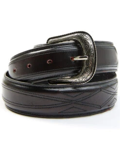Moonshine Spirit Men's Black Cherry Stitched Pattern Leather Belt