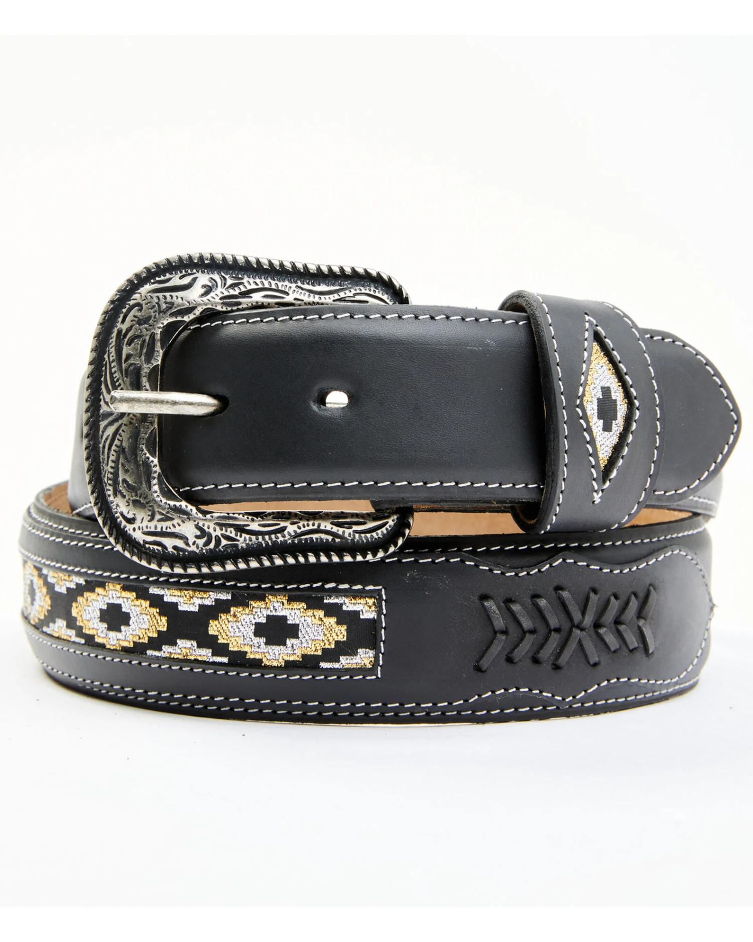 Cody James Men's Black Southwestern Center Inlay Western Belt 3 Cody James Men's Black Southwestern Center Inlay Western Belt