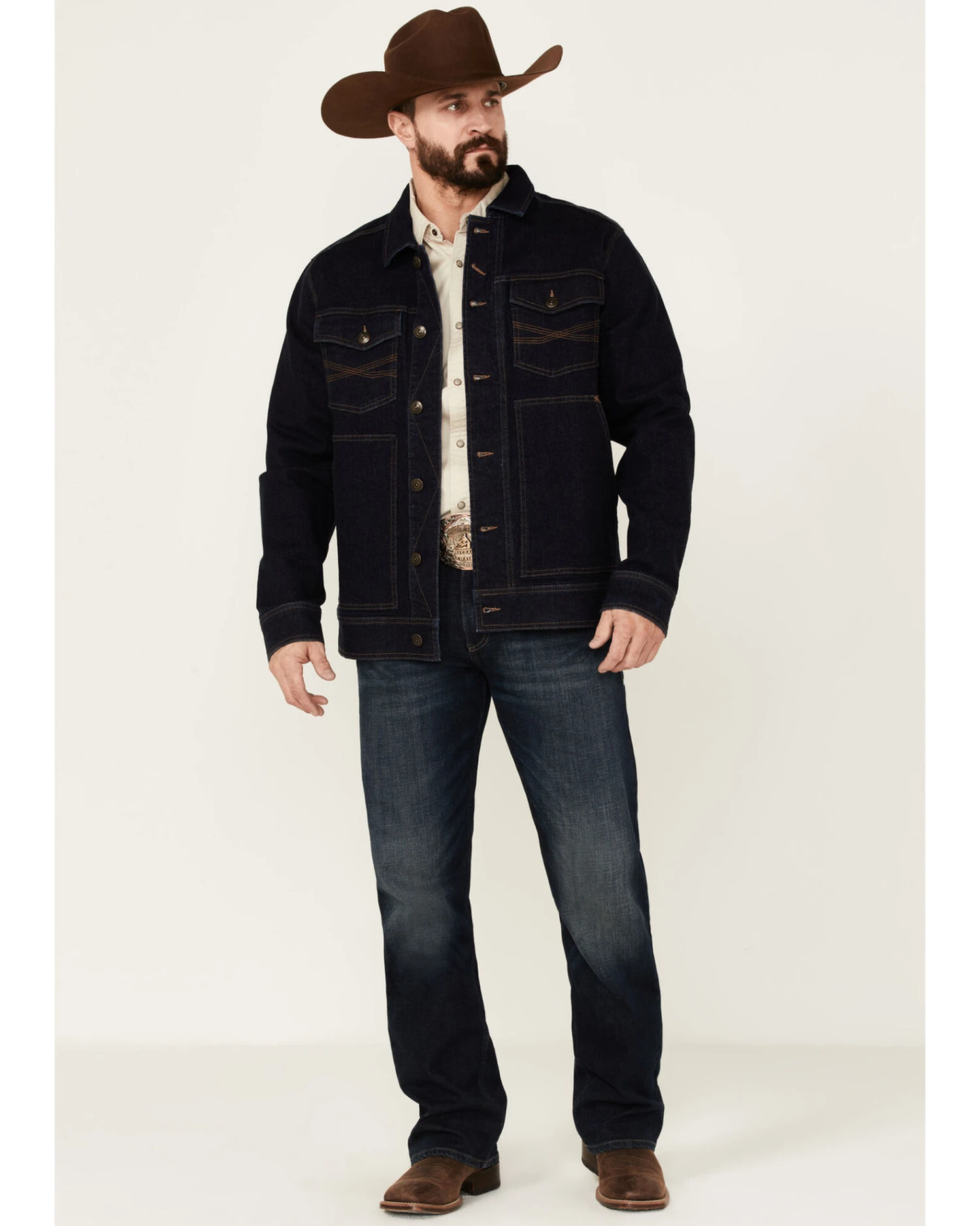 Blue Ranchwear Men's Button-Down Dark Denim Trucker Jacket 5 Blue Ranchwear Men's Button-Down Dark Denim Trucker Jacket - Image 3