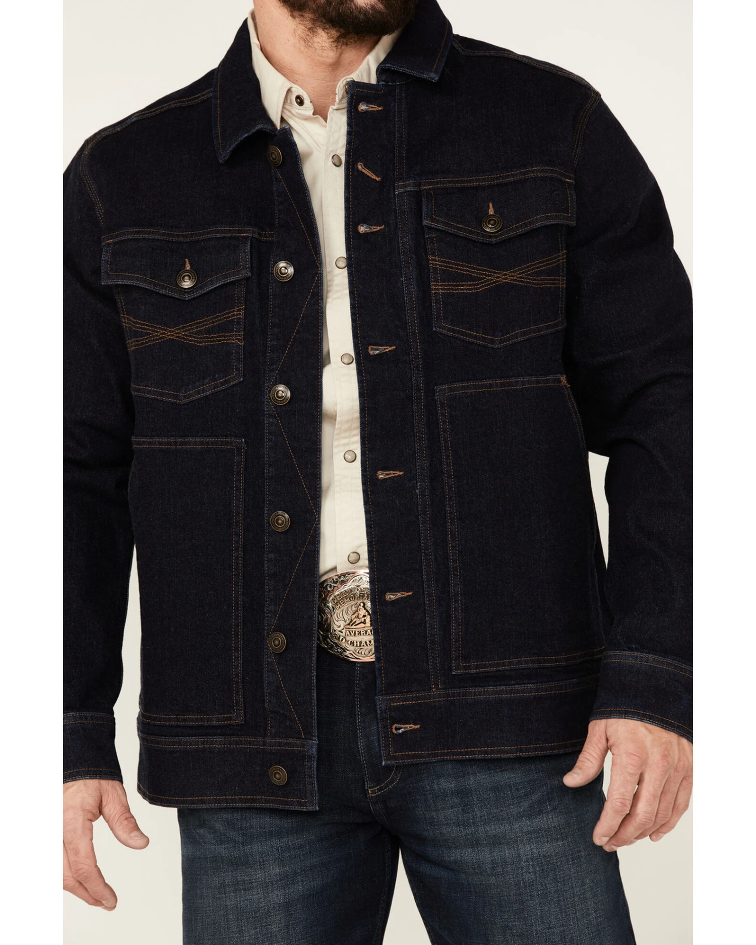 Blue Ranchwear Men's Button-Down Dark Denim Trucker Jacket 6 Blue Ranchwear Men's Button-Down Dark Denim Trucker Jacket - Image 4