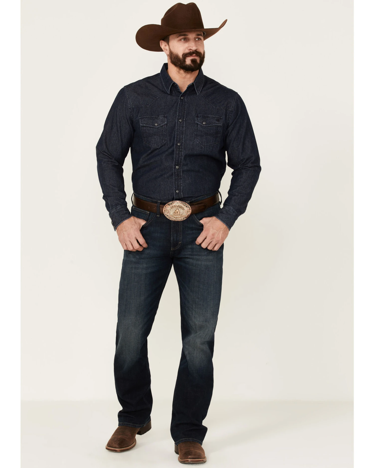 Blue Ranchwear Men's Heavyweight Dark Wash Denim Snap Western Shirt 5 Blue Ranchwear Men's Heavyweight Dark Wash Denim Snap Western Shirt - Image 3