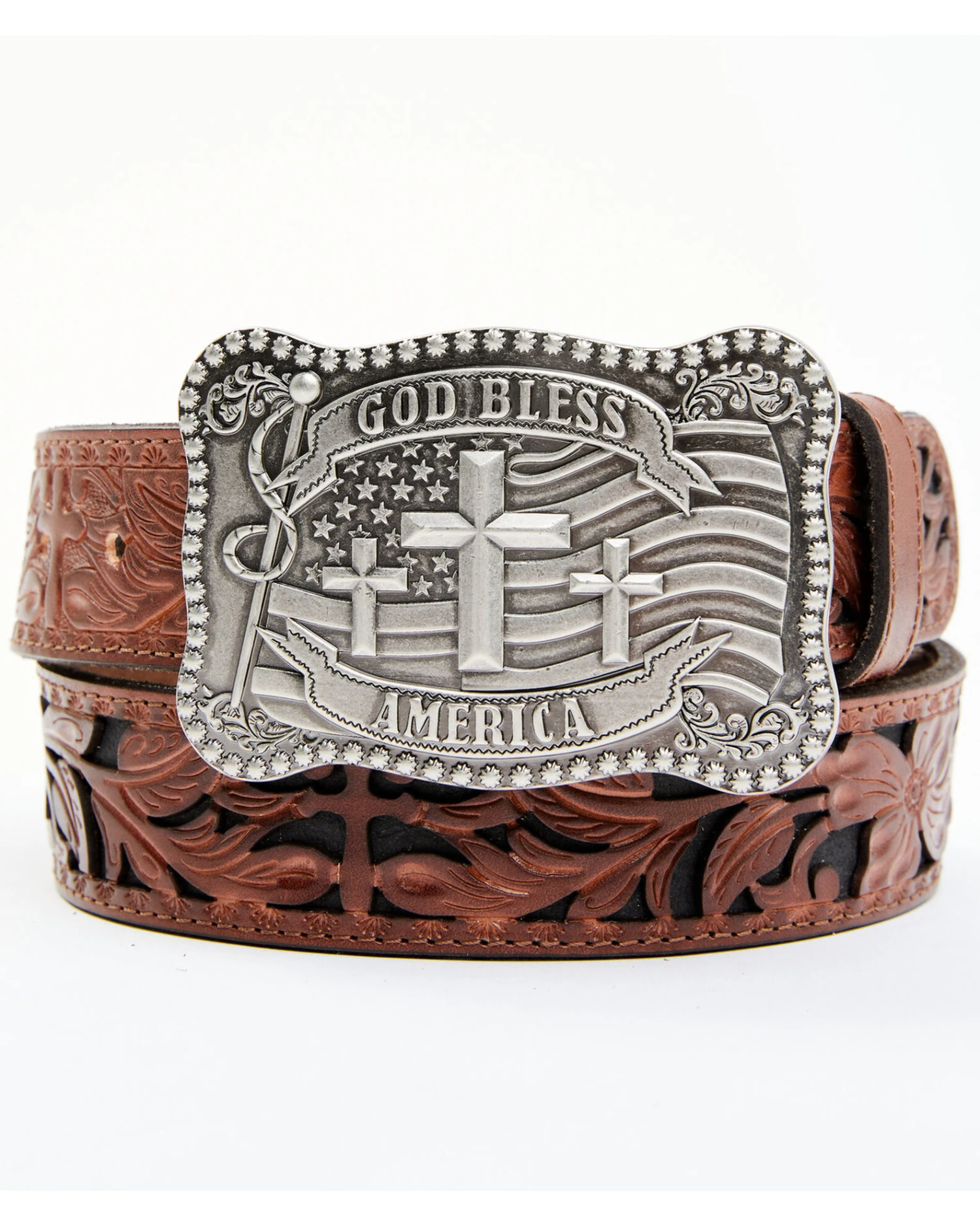Cody James Men's God Bless America Cross Buckle Leather Belt 3 Cody James Men's God Bless America Cross Buckle Leather Belt