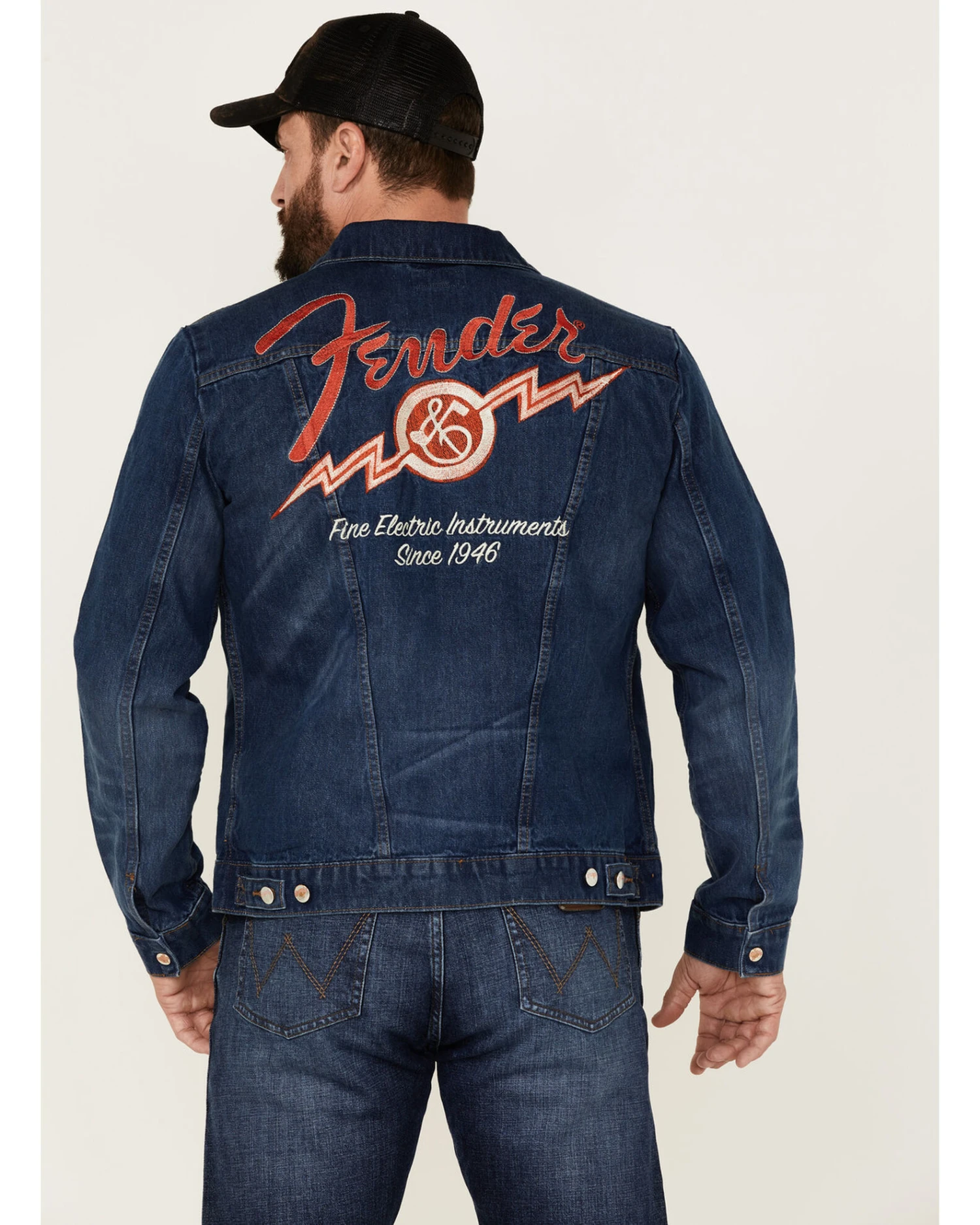Wrangler X Fender Men's Cowboy Rockstar Patch Denim Jacket 6 Wrangler X Fender Men's Cowboy Rockstar Patch Denim Jacket - Image 4