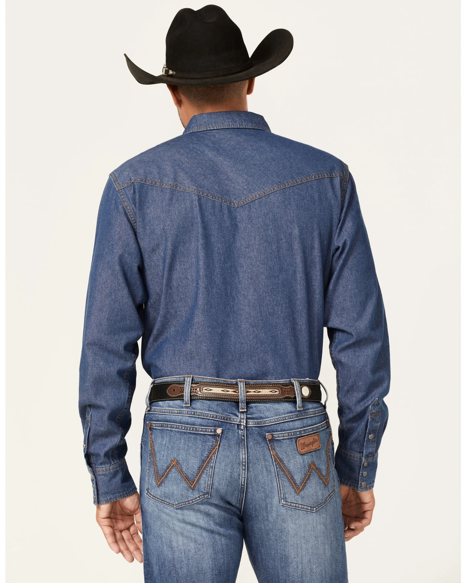 Blue Ranchwear Men's Medium Wash Long Sleeve Snap Western Denim Shirt 4 Blue Ranchwear Men's Medium Wash Long Sleeve Snap Western Denim Shirt - Image 2