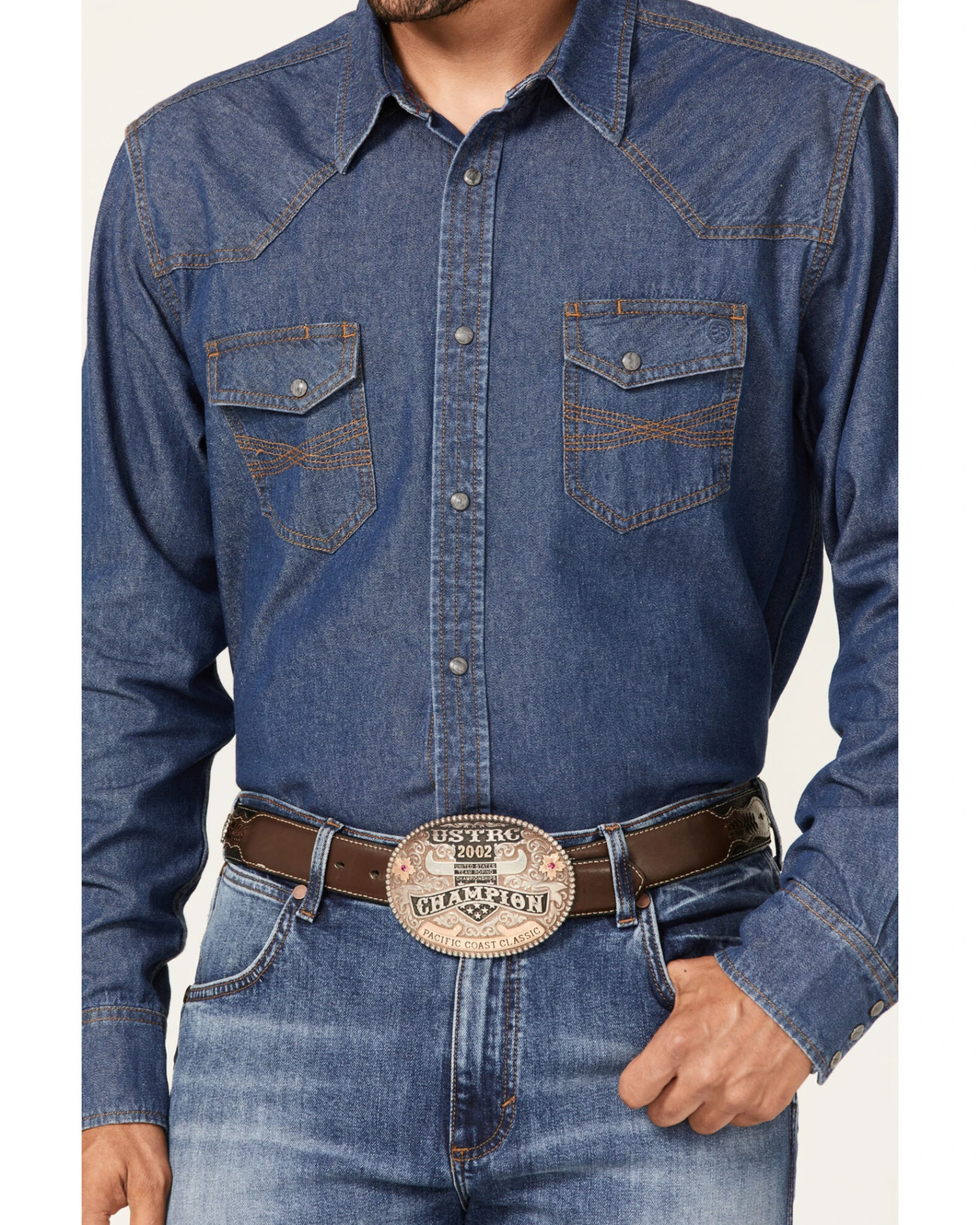 Blue Ranchwear Men's Medium Wash Long Sleeve Snap Western Denim Shirt 5 Blue Ranchwear Men's Medium Wash Long Sleeve Snap Western Denim Shirt - Image 3
