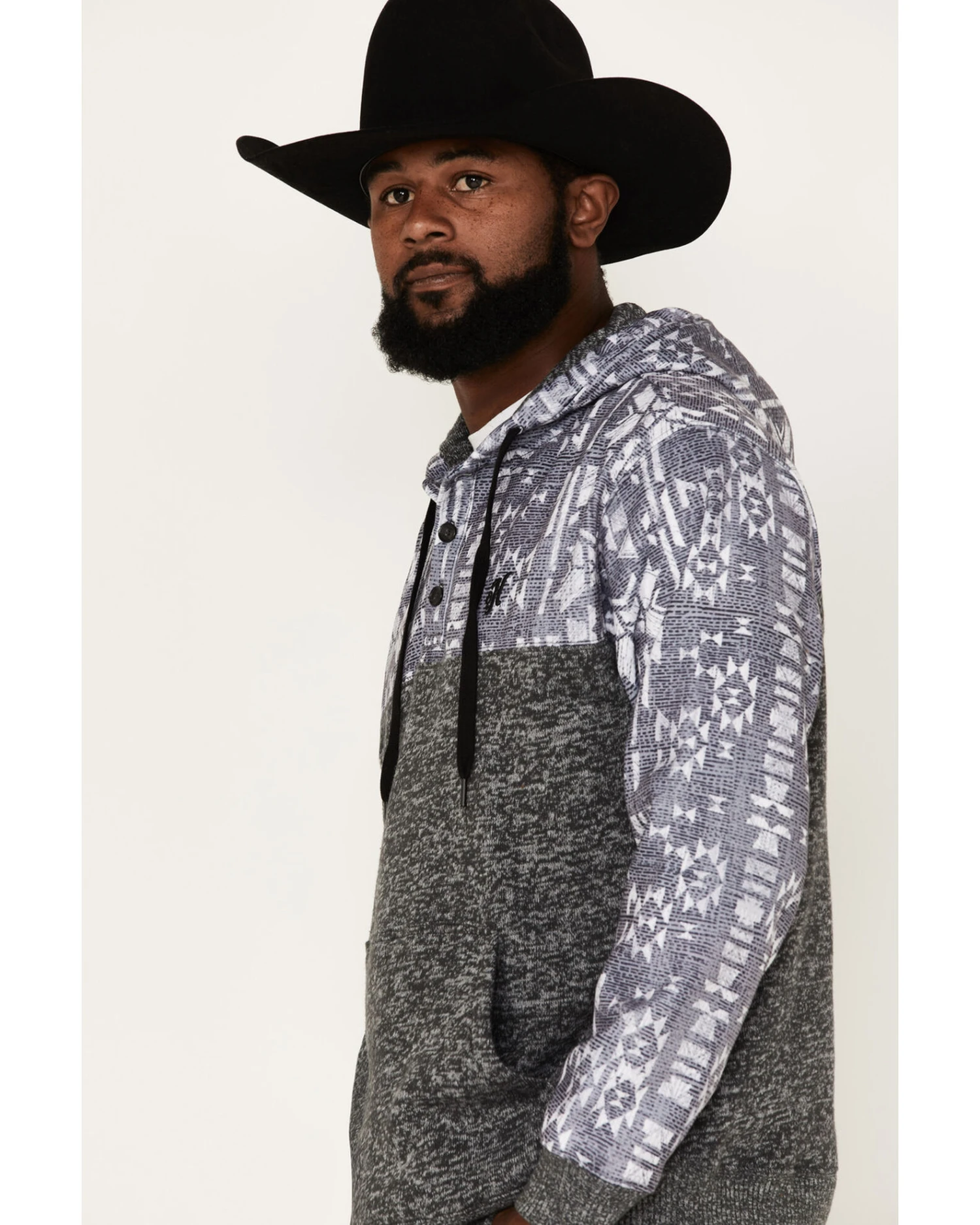 Hooey Men's Heathered Southwestern Print 1/4 Button Down Hooded Pullover 4 Hooey Men's Heathered Southwestern Print 1/4 Button Down Hooded Pullover - Image 2