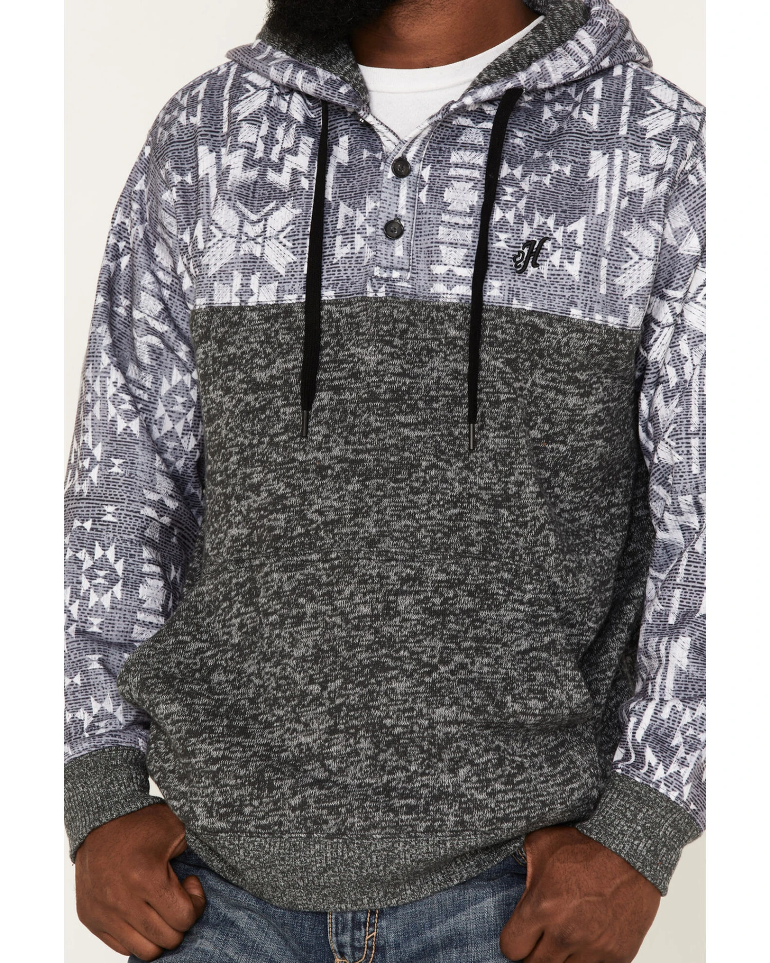 Hooey Men's Heathered Southwestern Print 1/4 Button Down Hooded Pullover 5 Hooey Men's Heathered Southwestern Print 1/4 Button Down Hooded Pullover - Image 3