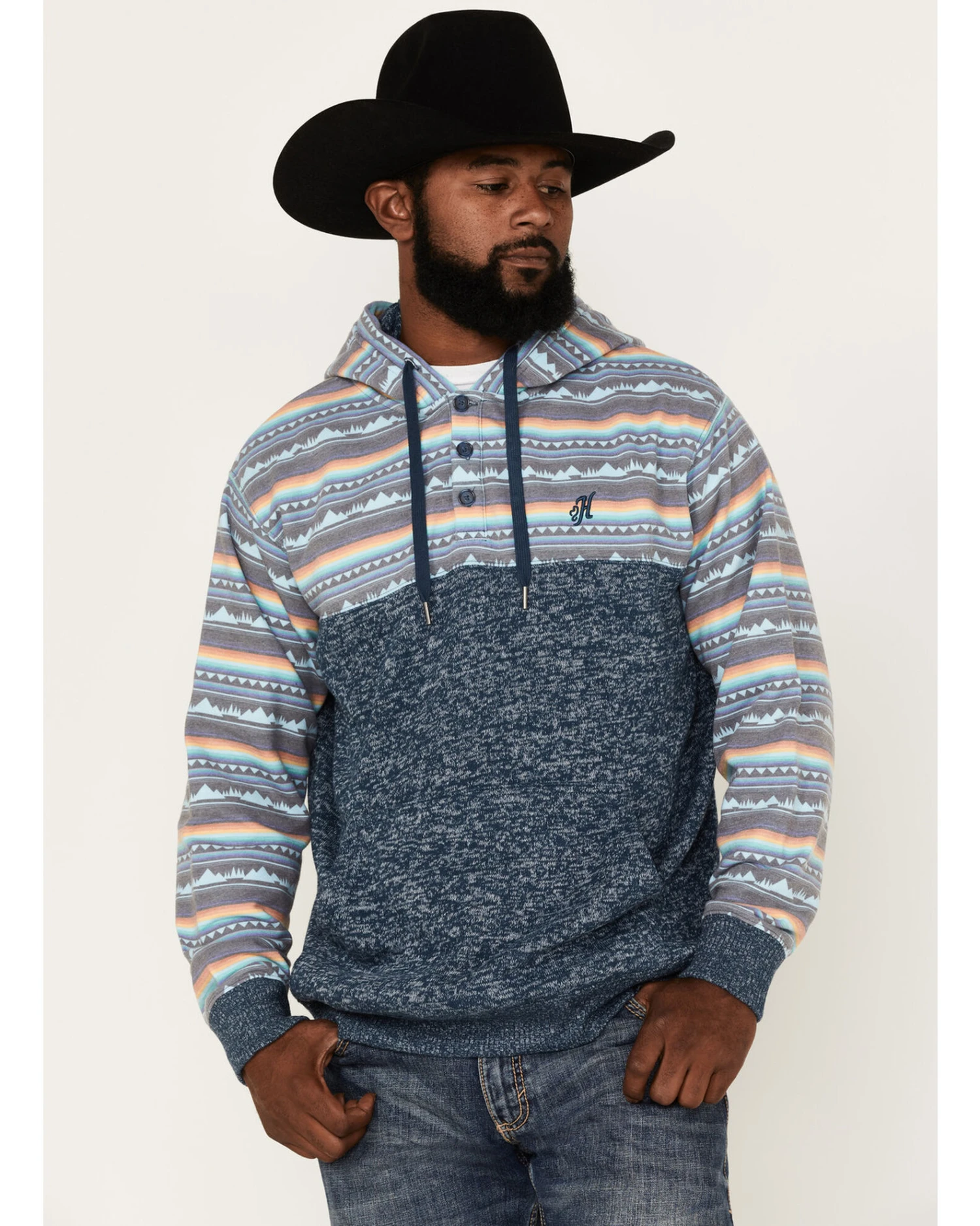 Hooey Men's Southwestern Print Landscape 1/4 Button Hooded Pullover 6 Hooey Men's Southwestern Print Landscape 1/4 Button Hooded Pullover - Image 4