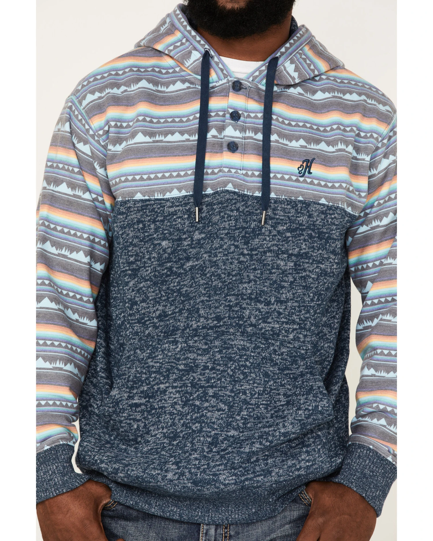 Hooey Men's Southwestern Print Landscape 1/4 Button Hooded Pullover 5 Hooey Men's Southwestern Print Landscape 1/4 Button Hooded Pullover - Image 3