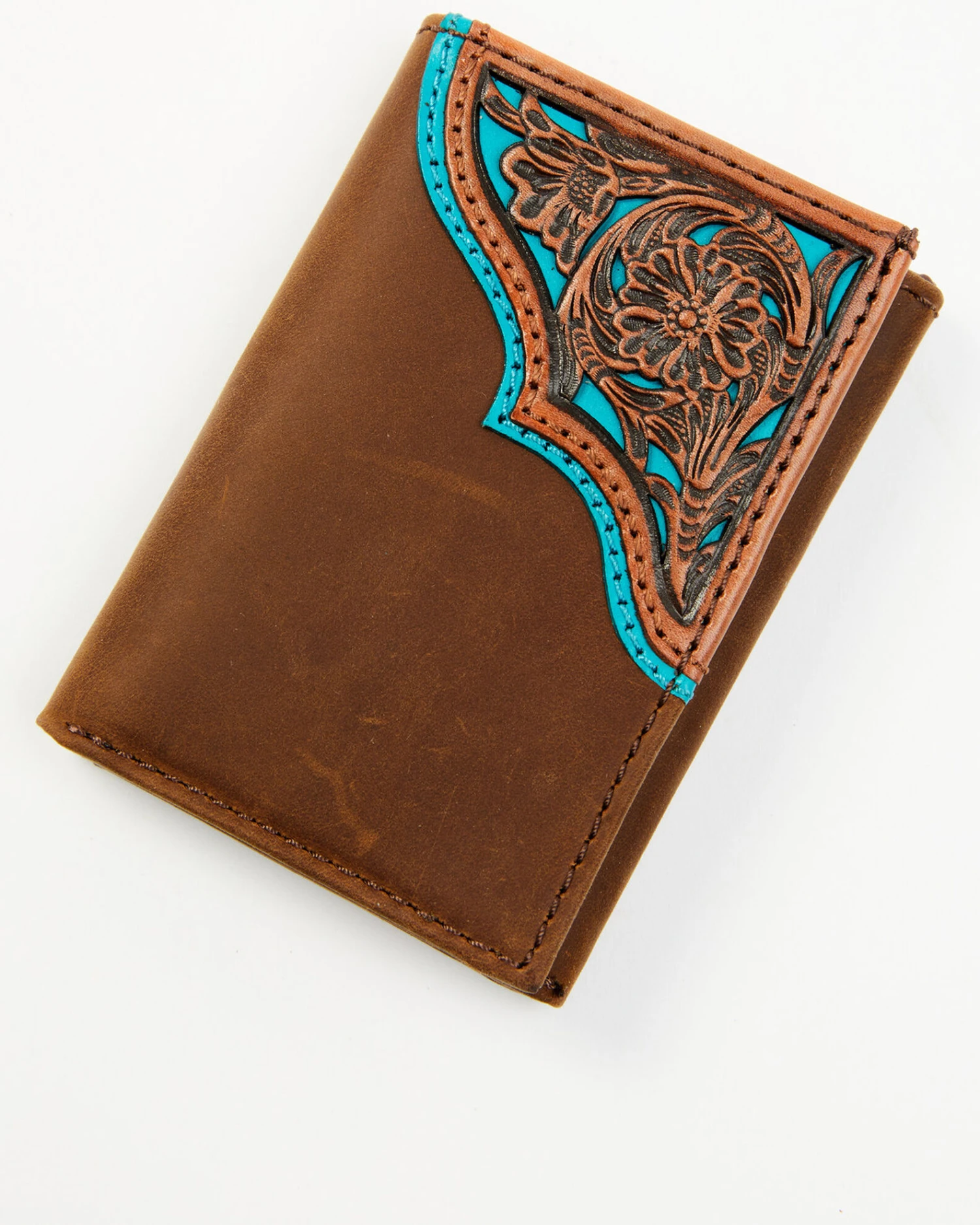 Cody James Men's Turquoise Underlay & Brown Tooled Trifold Wallet 3 Cody James Men's Turquoise Underlay & Brown Tooled Trifold Wallet