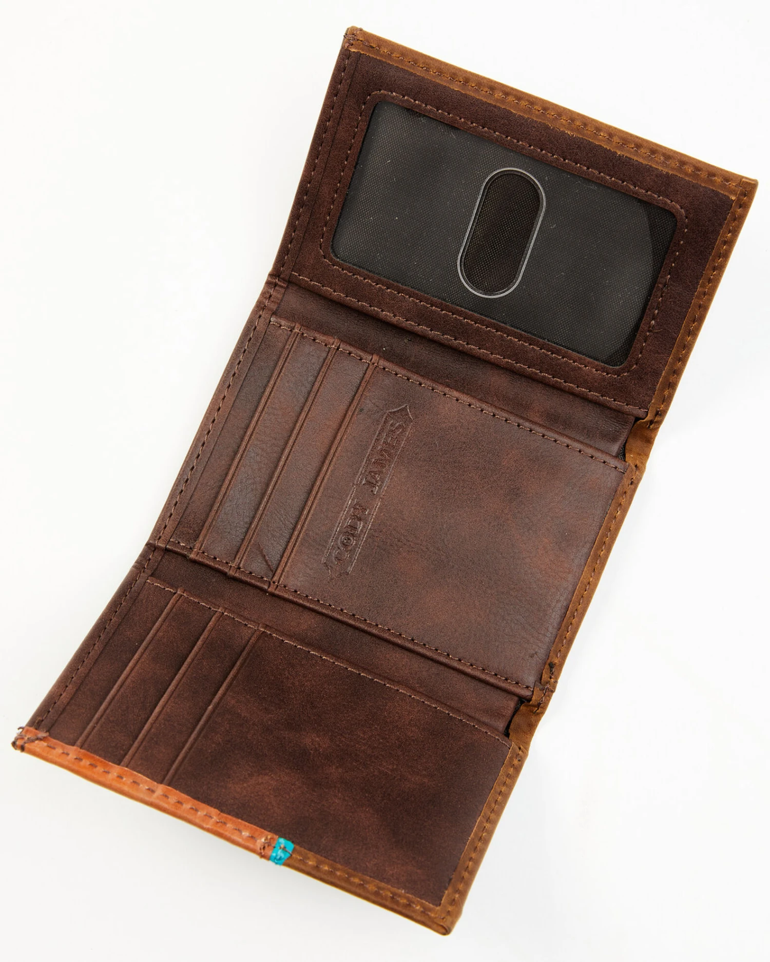 Cody James Men's Turquoise Underlay & Brown Tooled Trifold Wallet 4 Cody James Men's Turquoise Underlay & Brown Tooled Trifold Wallet - Image 2