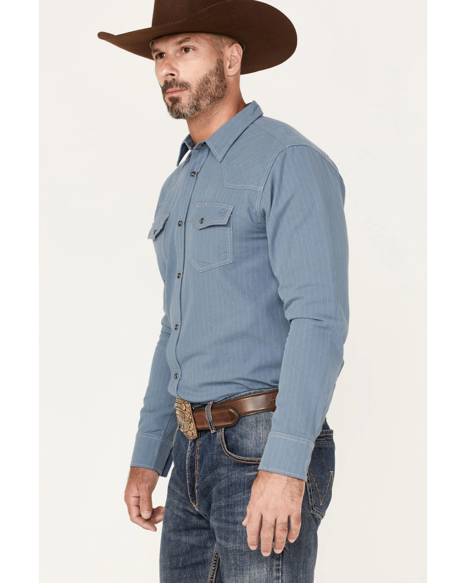 Blue Ranchwear Men's Ticking Stripe Snap Western Workshirt 4 Blue Ranchwear Men's Ticking Stripe Snap Western Workshirt - Image 2