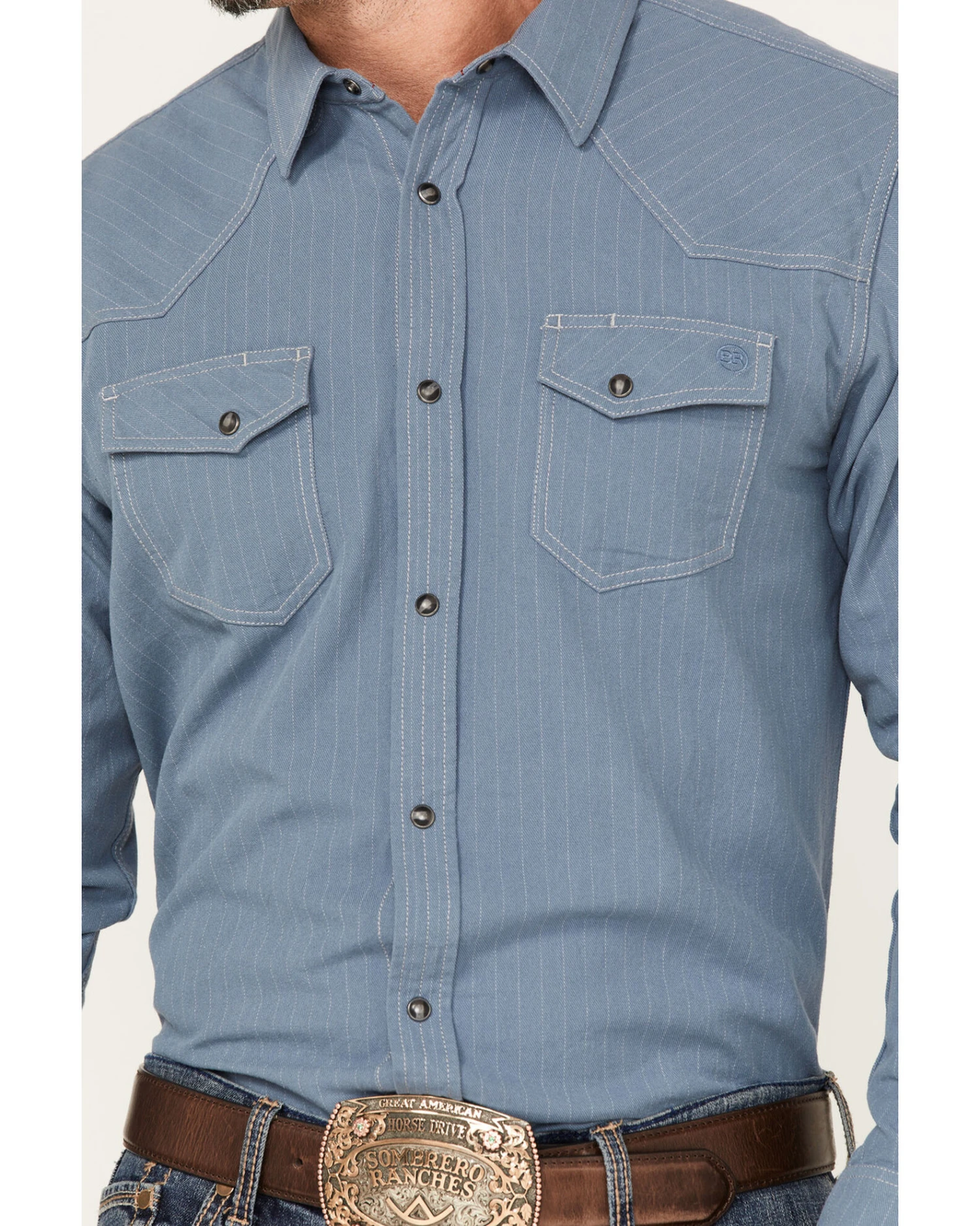 Blue Ranchwear Men's Ticking Stripe Snap Western Workshirt 5 Blue Ranchwear Men's Ticking Stripe Snap Western Workshirt - Image 3