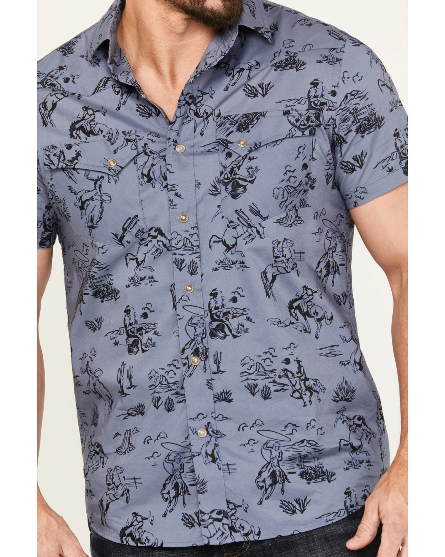 Pendleton Men's Laramie Cowboy Print Short Sleeve Snap Western Shirt 4 Pendleton Men's Laramie Cowboy Print Short Sleeve Snap Western Shirt - Image 2