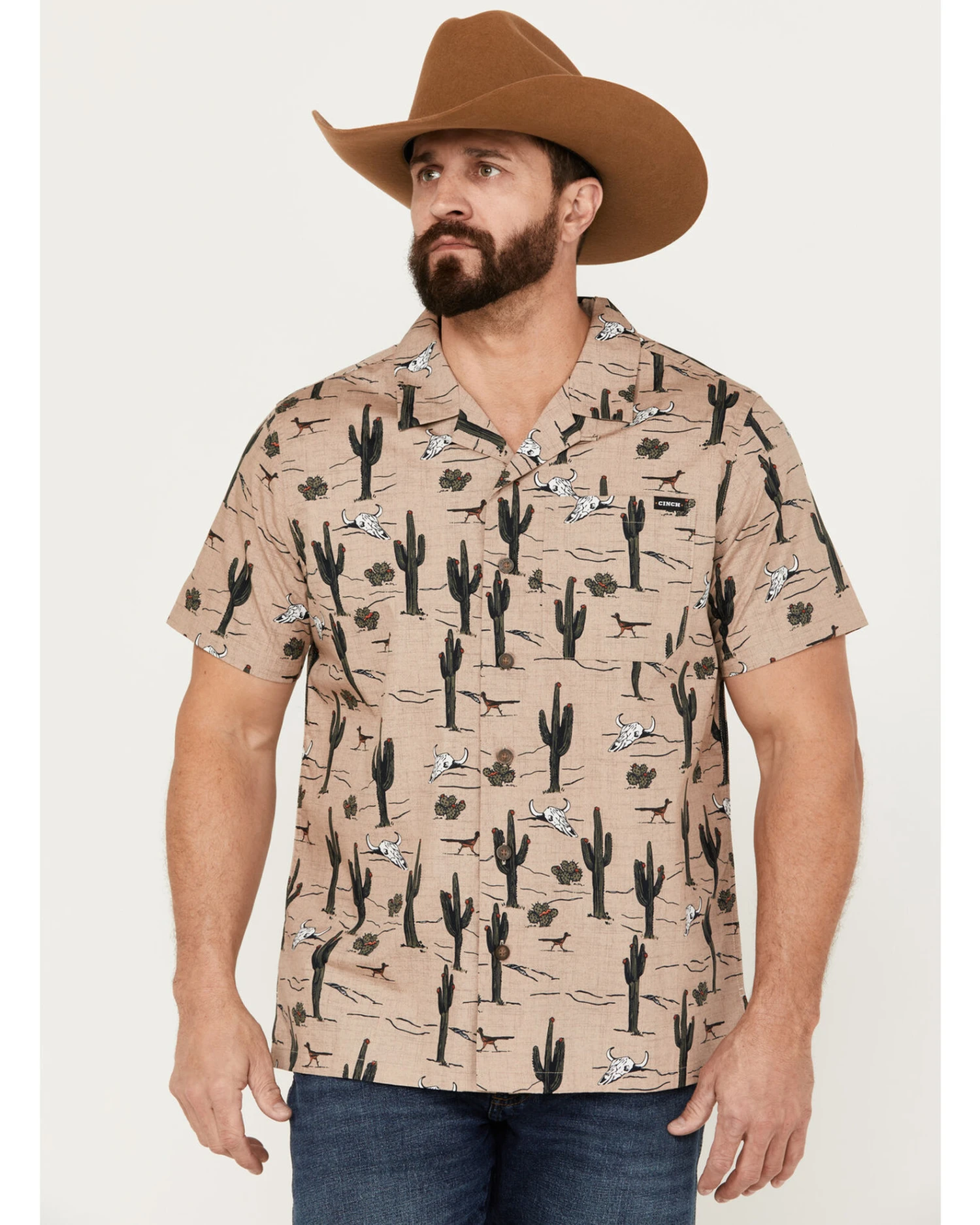 Cinch Men's Camp Tumbleweed Cactus Skull Short Sleeve Button-Down Western Shirt 5 Cinch Men's Camp Tumbleweed Cactus Skull Short Sleeve Button-Down Western Shirt - Image 3